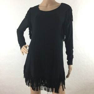 Kate & Mallory Fringed Long Sleeve Tunic Top